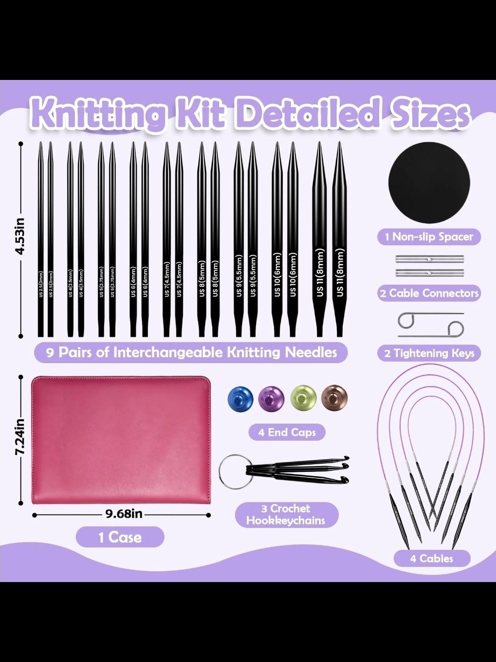 Interchangeable Knitting Needle Set with Pink Case - Women's Accessories